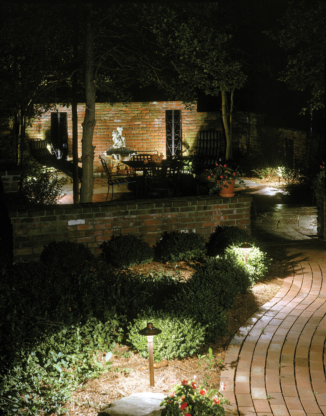 Well lit path and patio