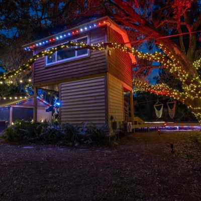 Make your treehouse the talk of the neighborhood with color-changing track lighting and tree lightin Photo
