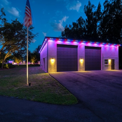 <p>Make your Sarasota property patriotic with permanent holiday lighting in red, white and blue.</p> Photo