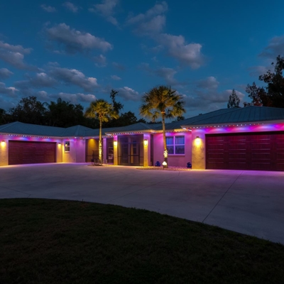 Add curb appeal with permanent roofline lighting for your home in Florida. Photo