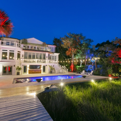 House with color changing lights Photo