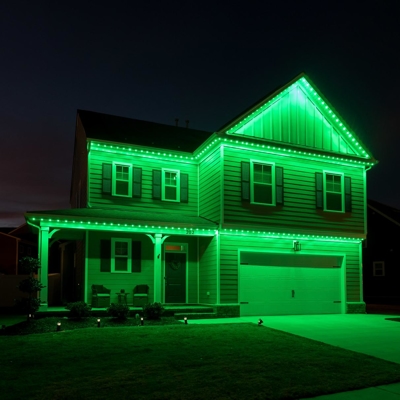 Green Exterior and Roofline Lighting Photo