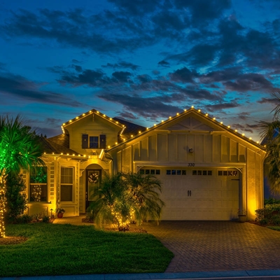 Residential home holiday exterior lights Photo