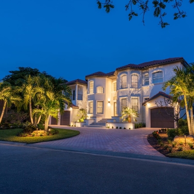 Curb appeal lighting on this home in Palmetto Bay.   Photo