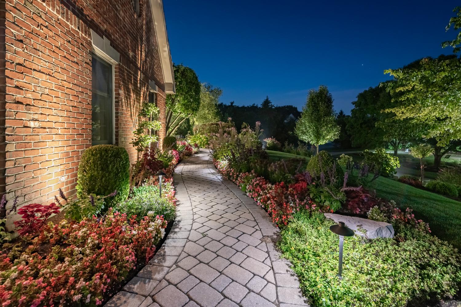 stone path with pathway lights