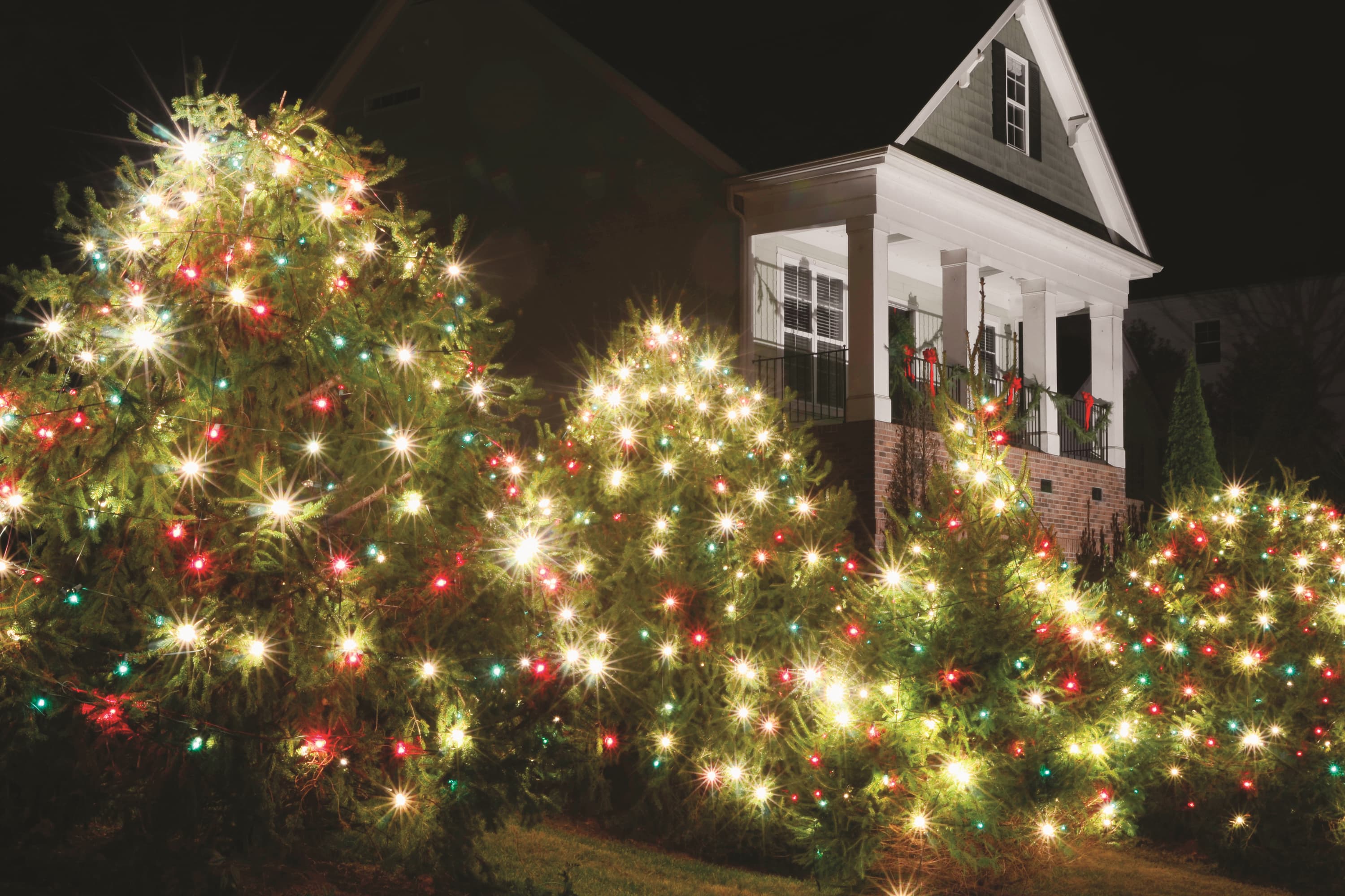 House with exterior Christmas lighting
