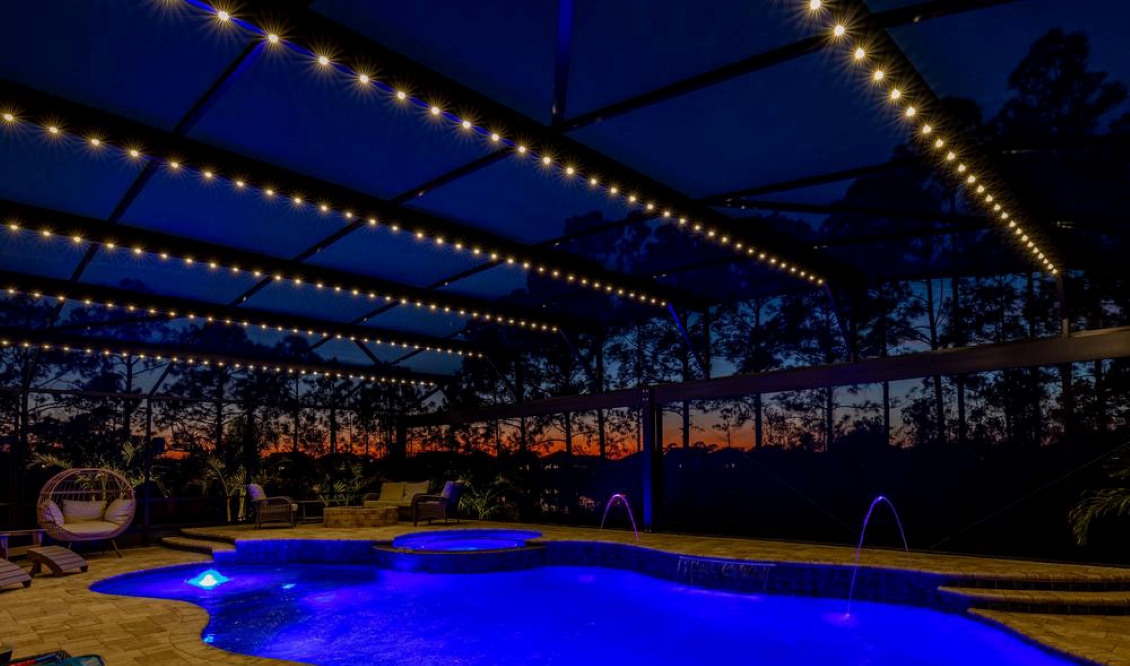 permanent lighting installed over pool