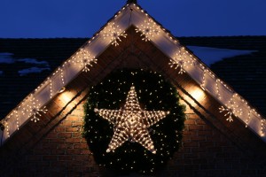 Lit up wreath for Christmas lights