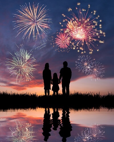 Family watching fireworks 