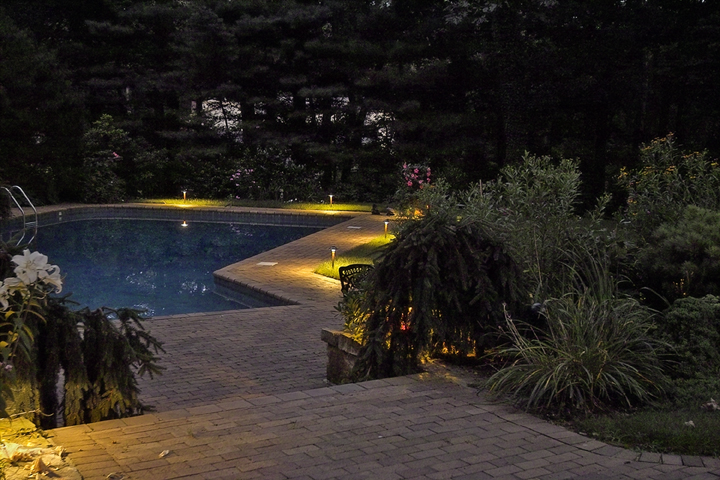 pool and patio lighting at night 