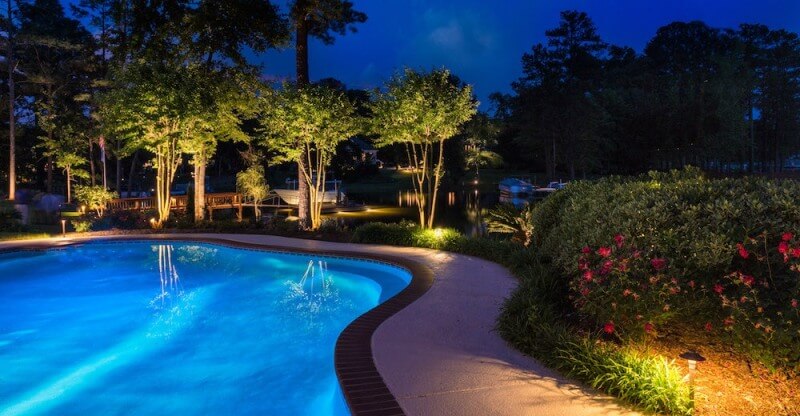 outdoor led lights around a pool