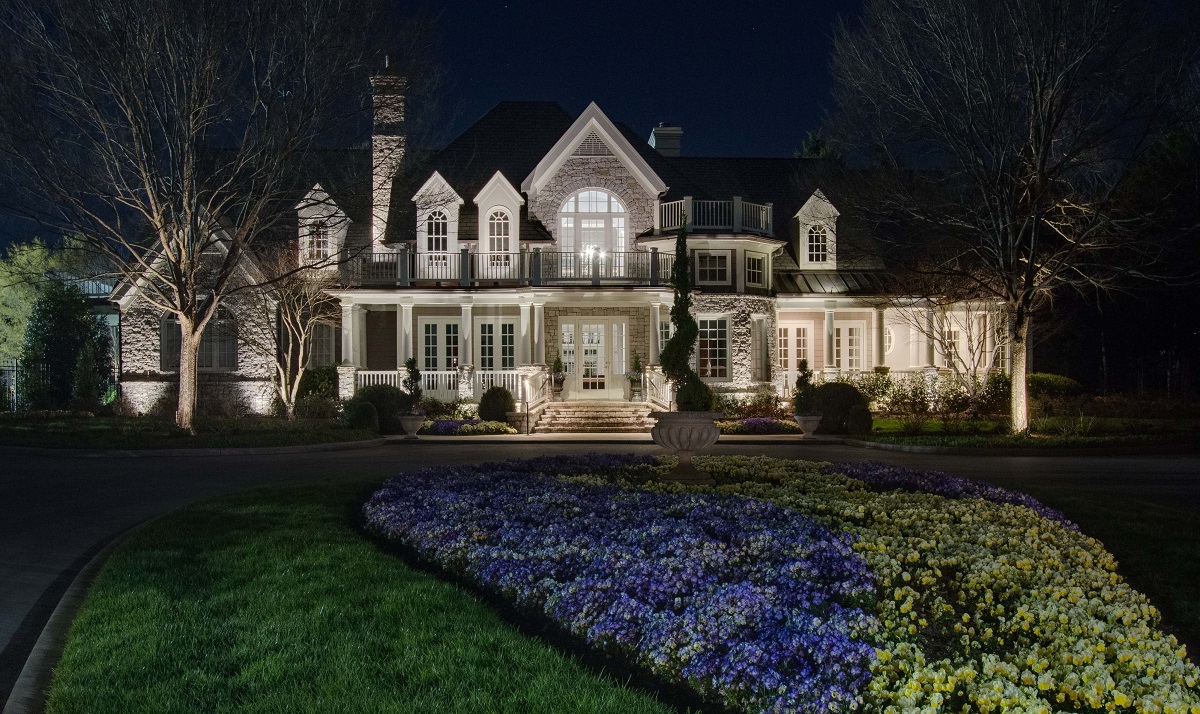 Landscape lighting in front of home
