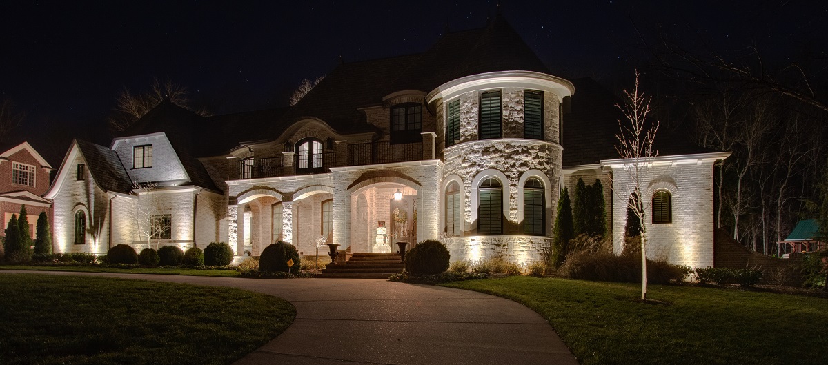 Architectural lighting in front of home