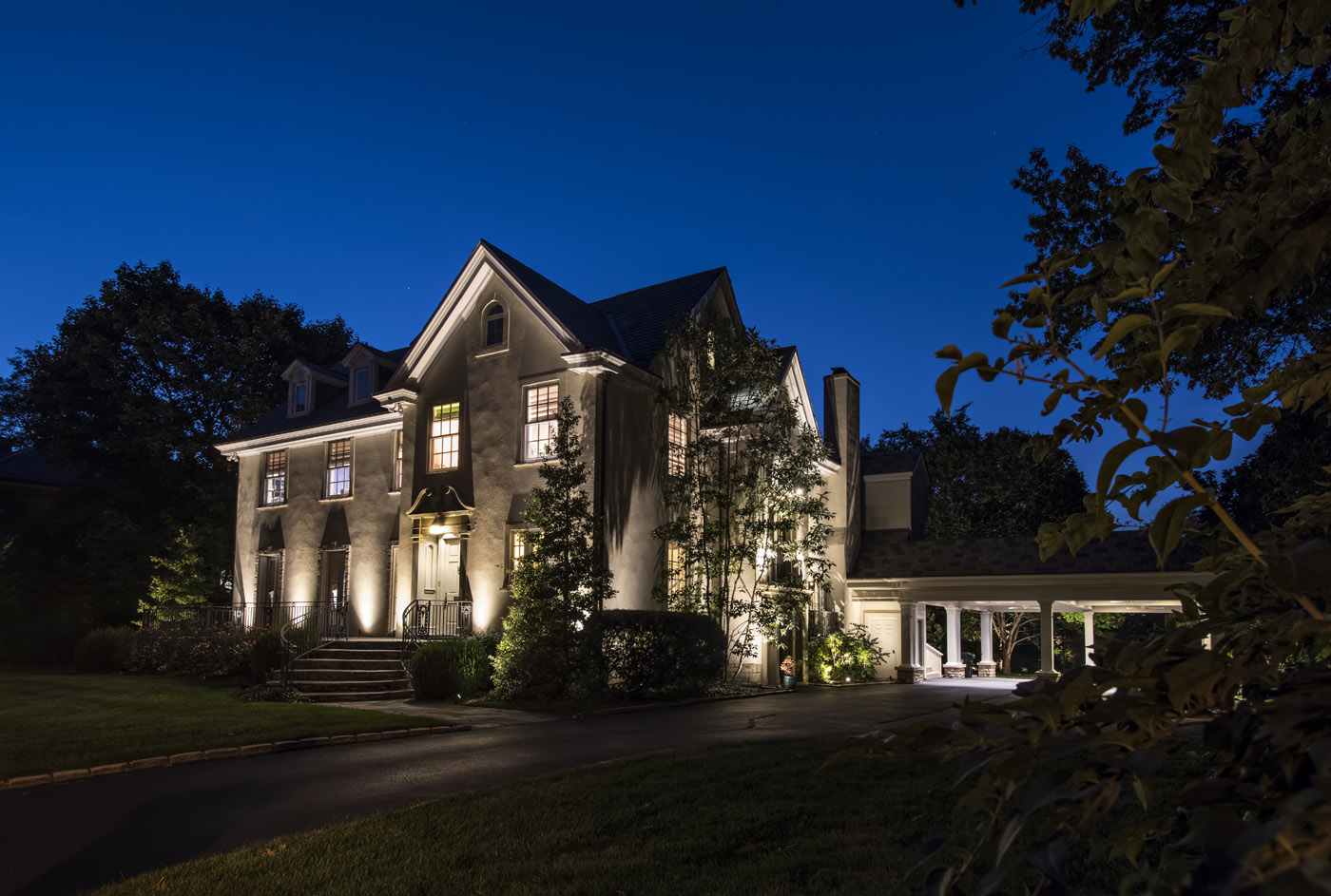 Exterior home with LED lighting