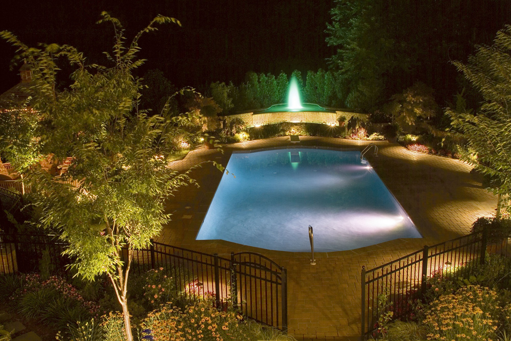Backyard pool with lighting