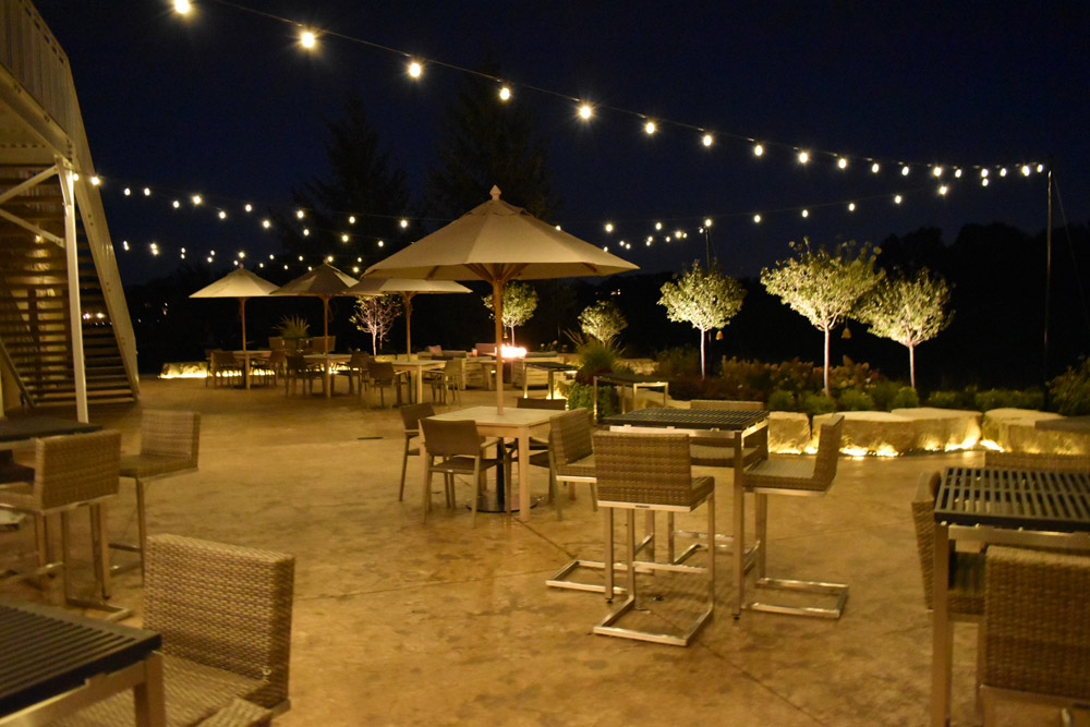 Restaurant patio with festive lighting