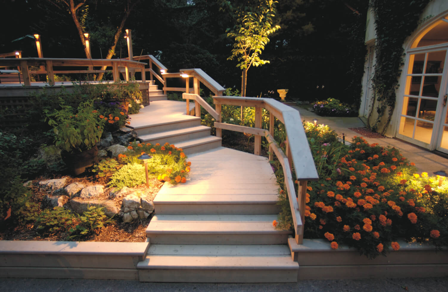 Exterior home pathway with lighting
