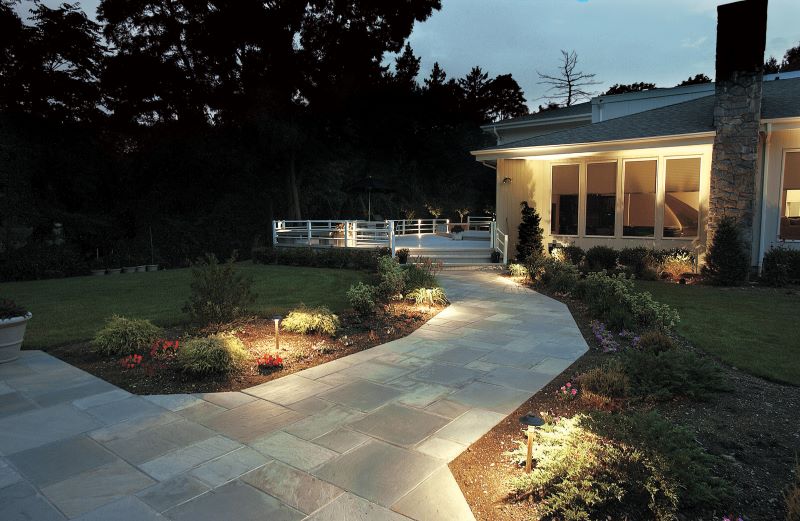 outdoor lighting along walkway to front door