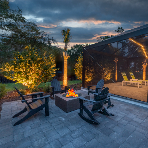 outdoor fire pit with seats around