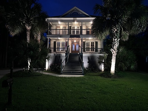 house with outdoor lighting