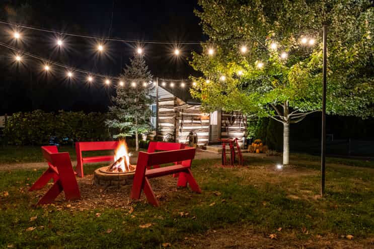 bistro lighting with fire pit