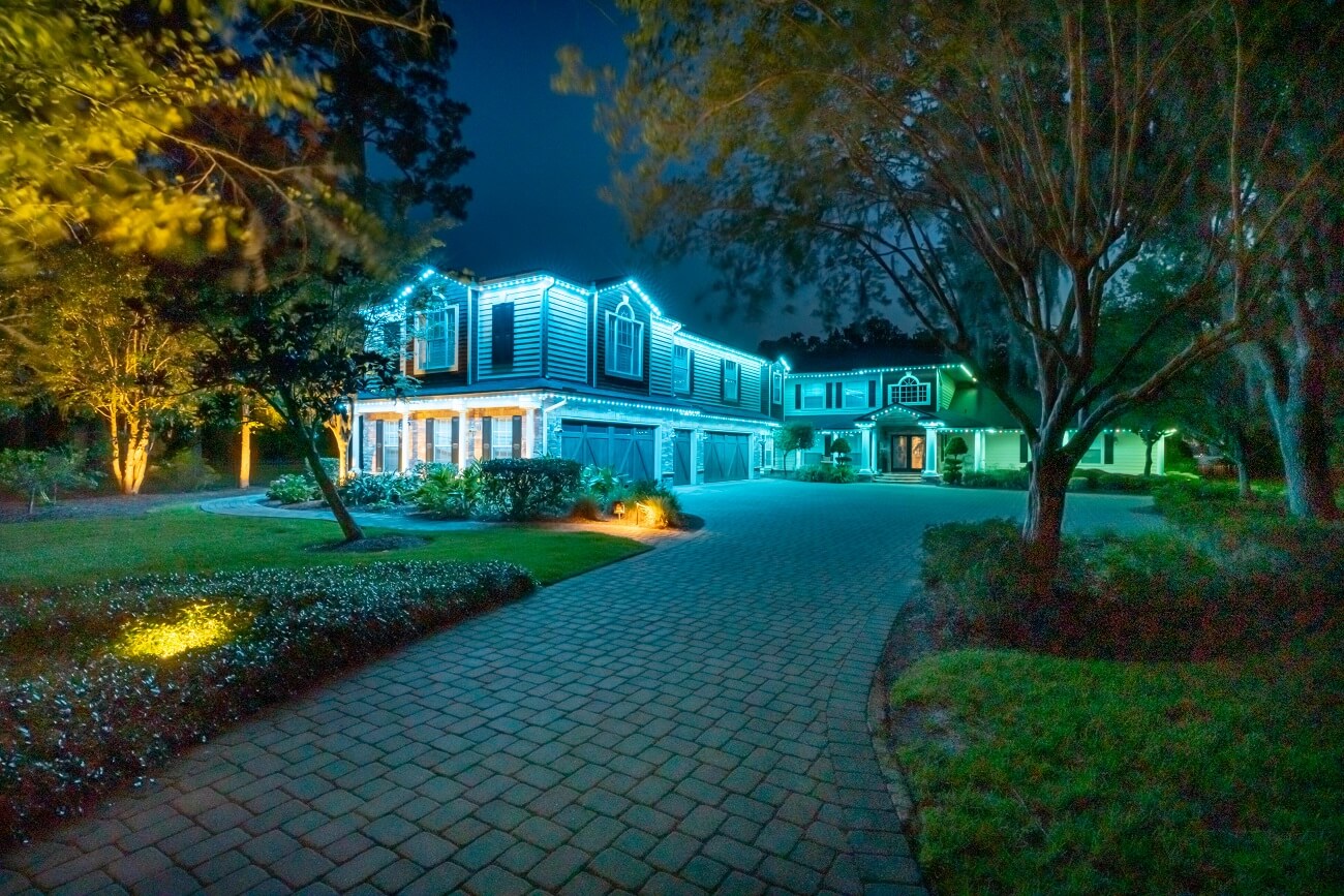 green roofline lighting