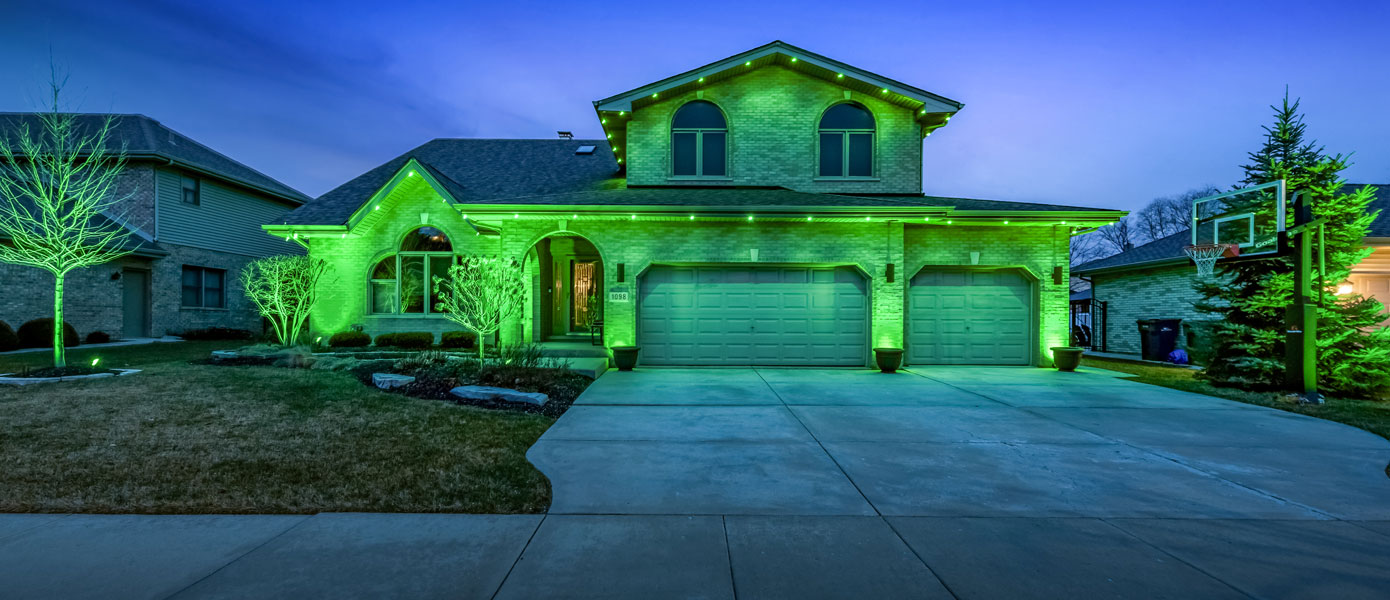 permanent roofline lighting installed at home in Tinley, IL