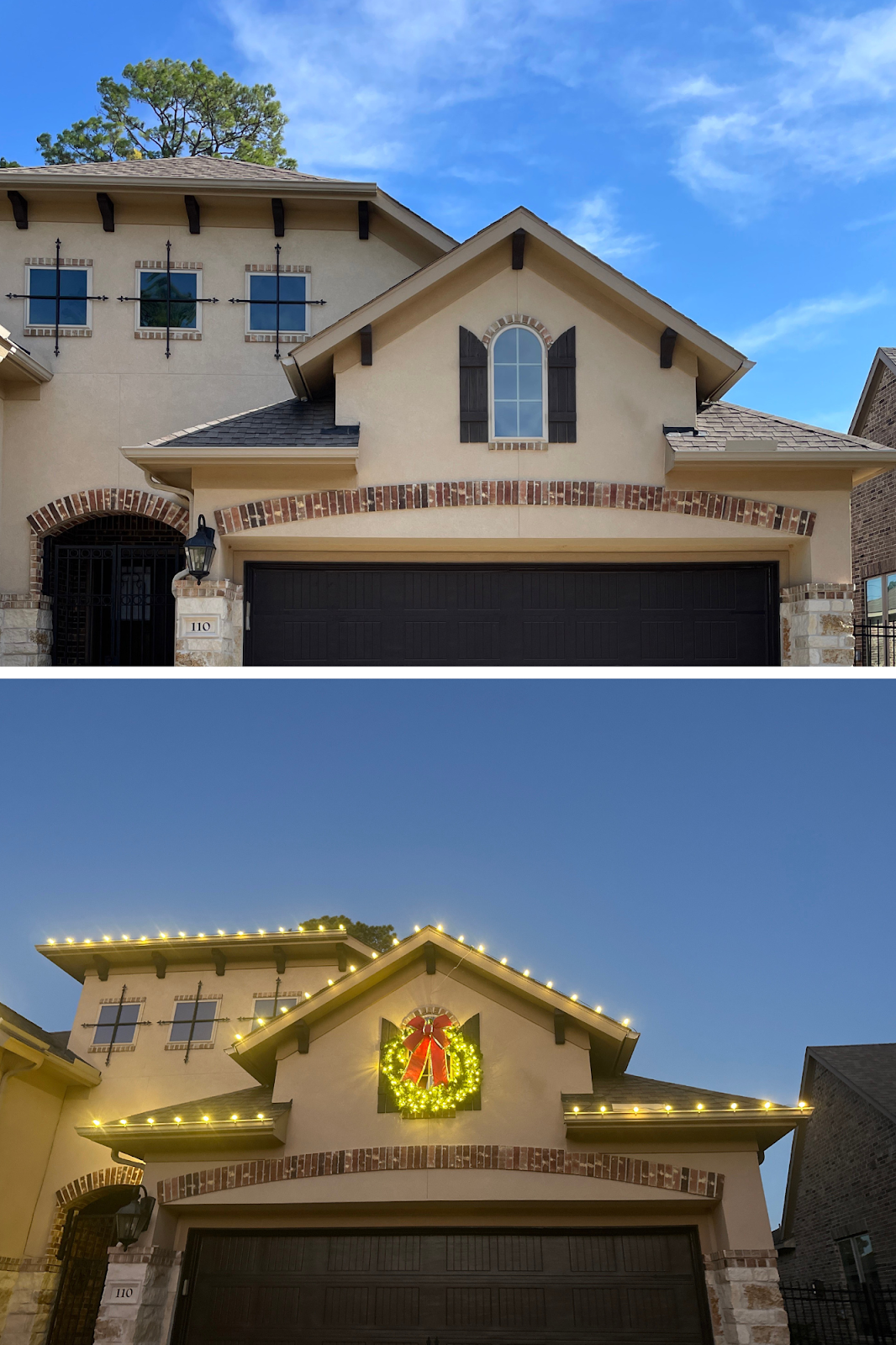 house before and after holiday lights