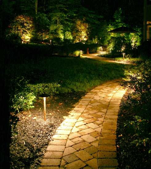Pathway with outdoor lights