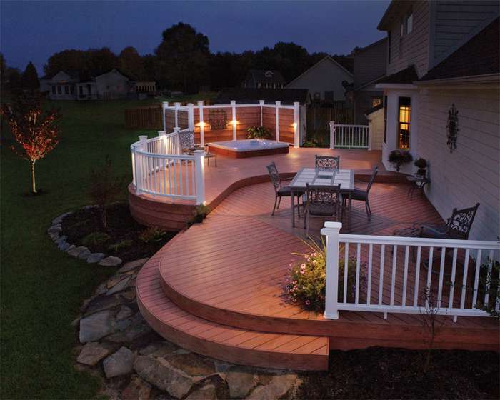 Custom deck with outdoor lighting