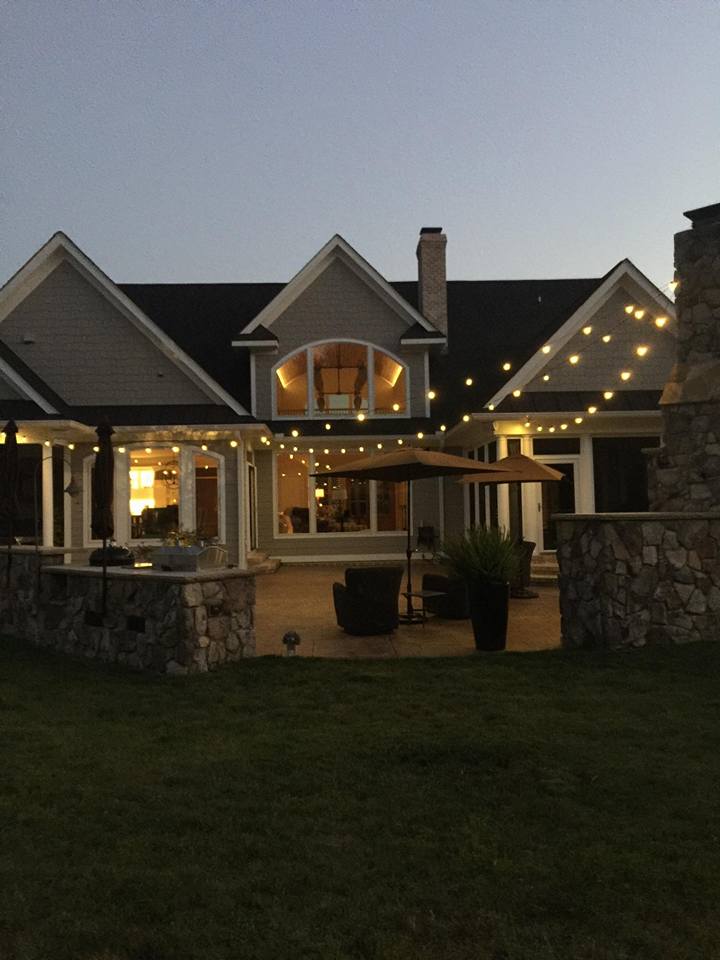 Outdoor patio with string lighting