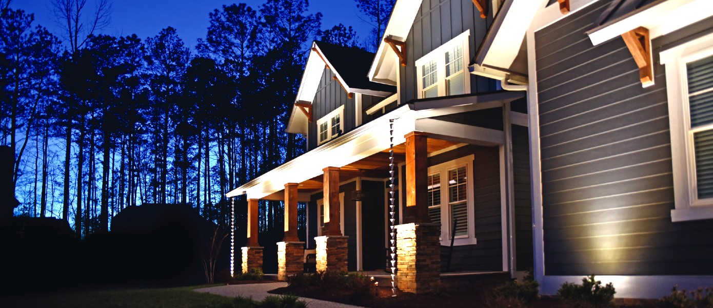 Raleigh home with LED outdoor lights