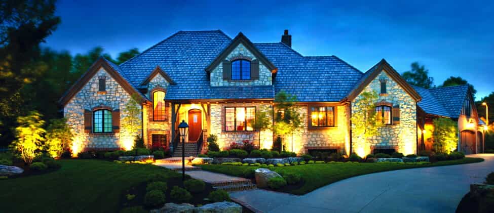house with professional outdoor lighting