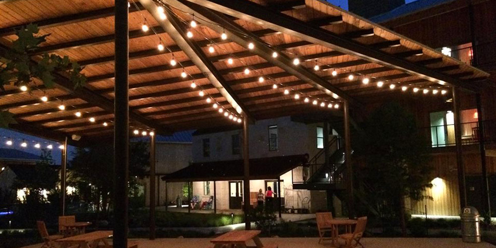 Patio with festive string lighting
