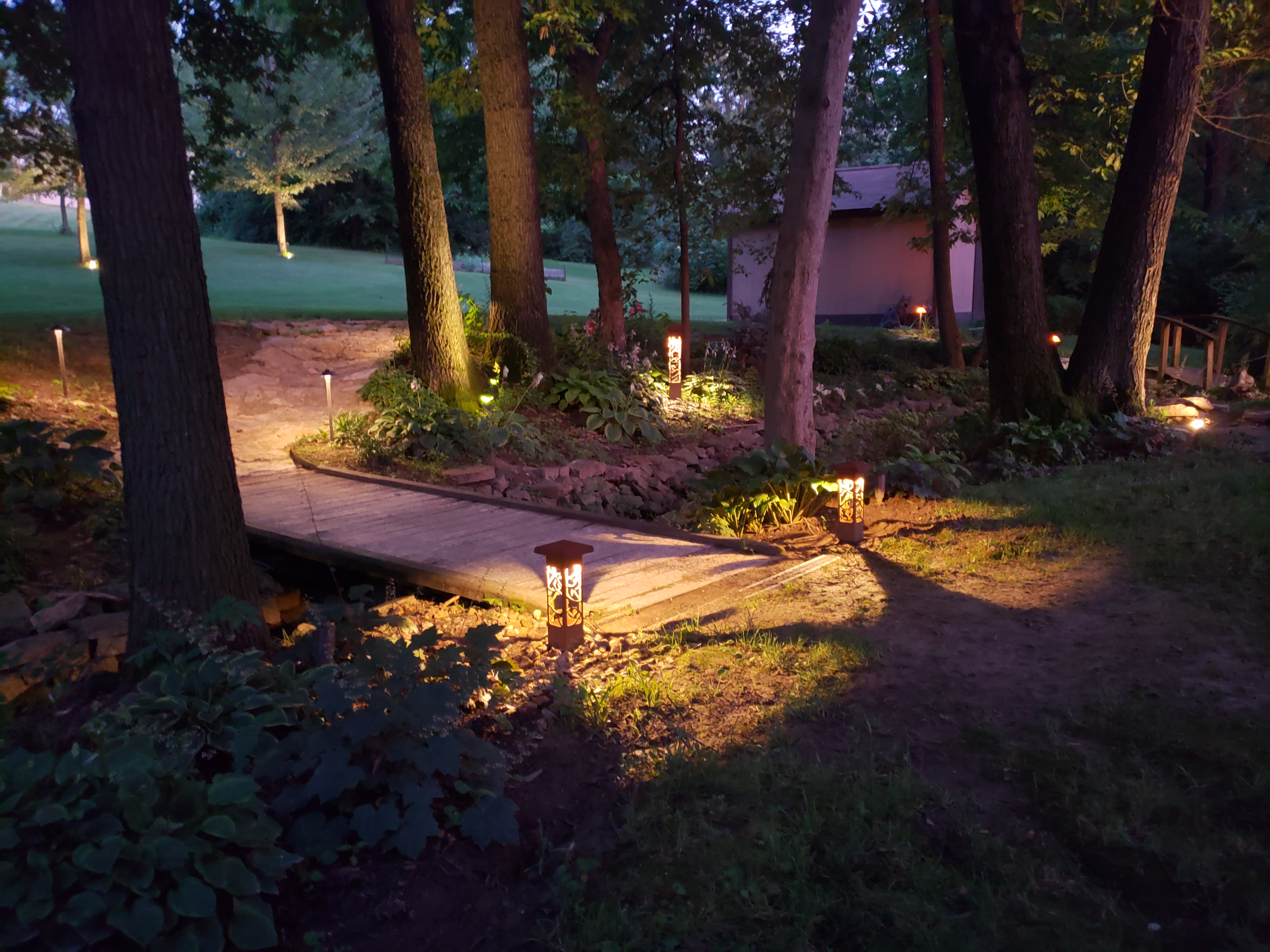lighting along an outdoor garden area