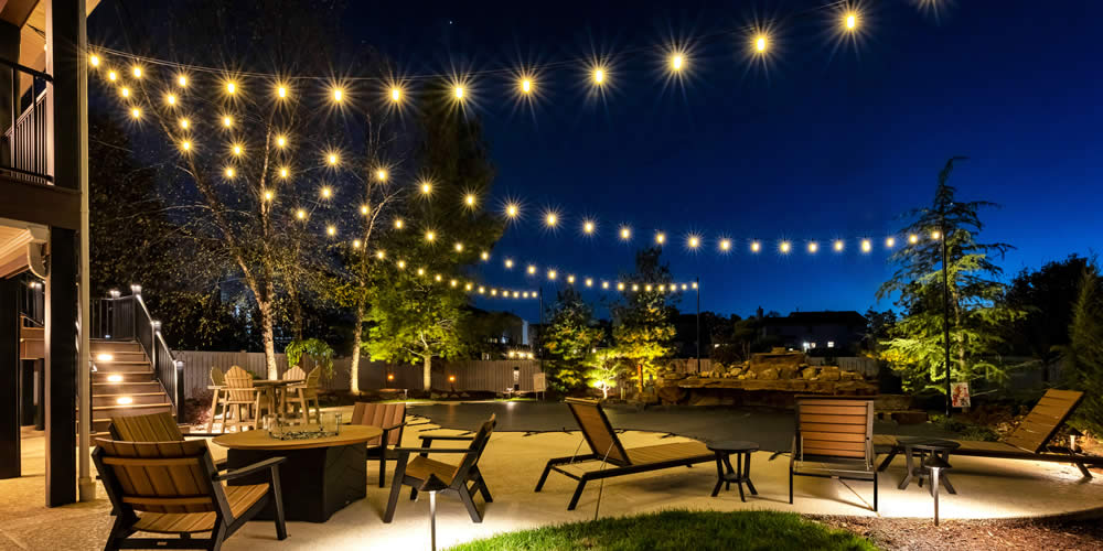 pool area lighting with outdoor string lights