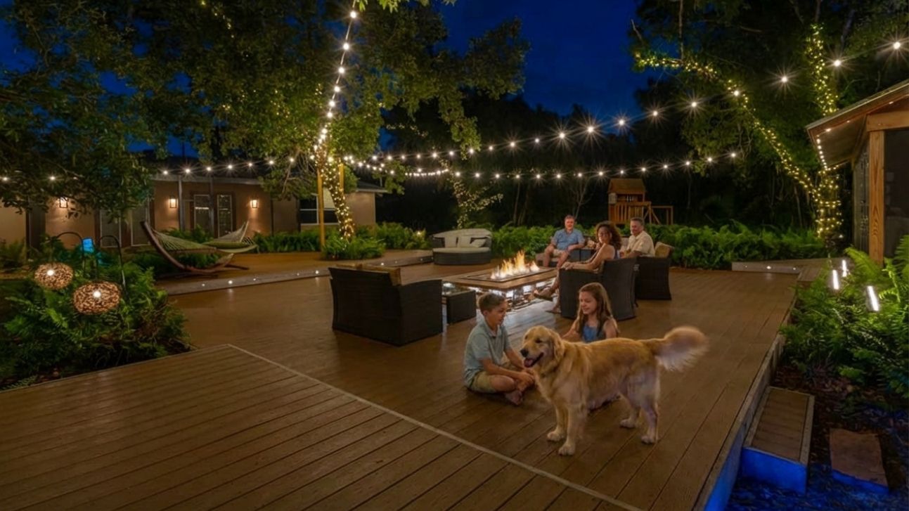 warm outdoor string lighting