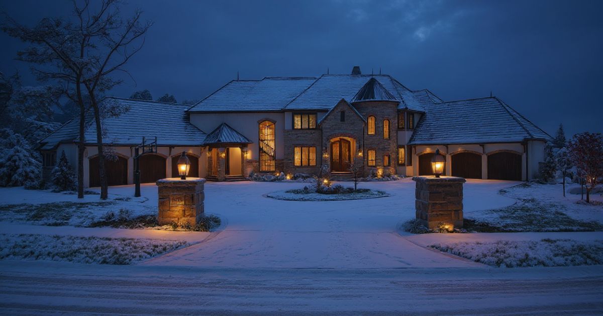 winter outdoor lighting installation