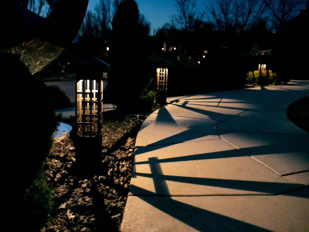 a pathway with lighting