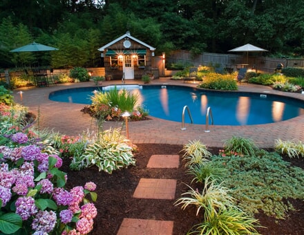 pool lighting with landscape 