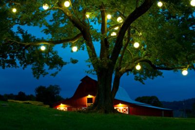 orb lighting for barn wedding