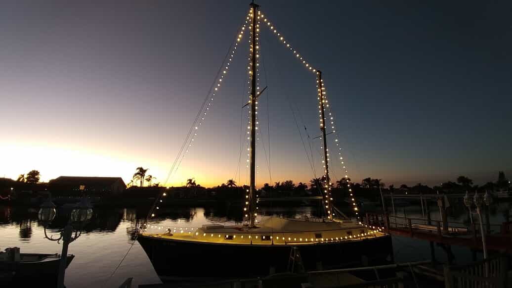 Sailboat with holiday decorations