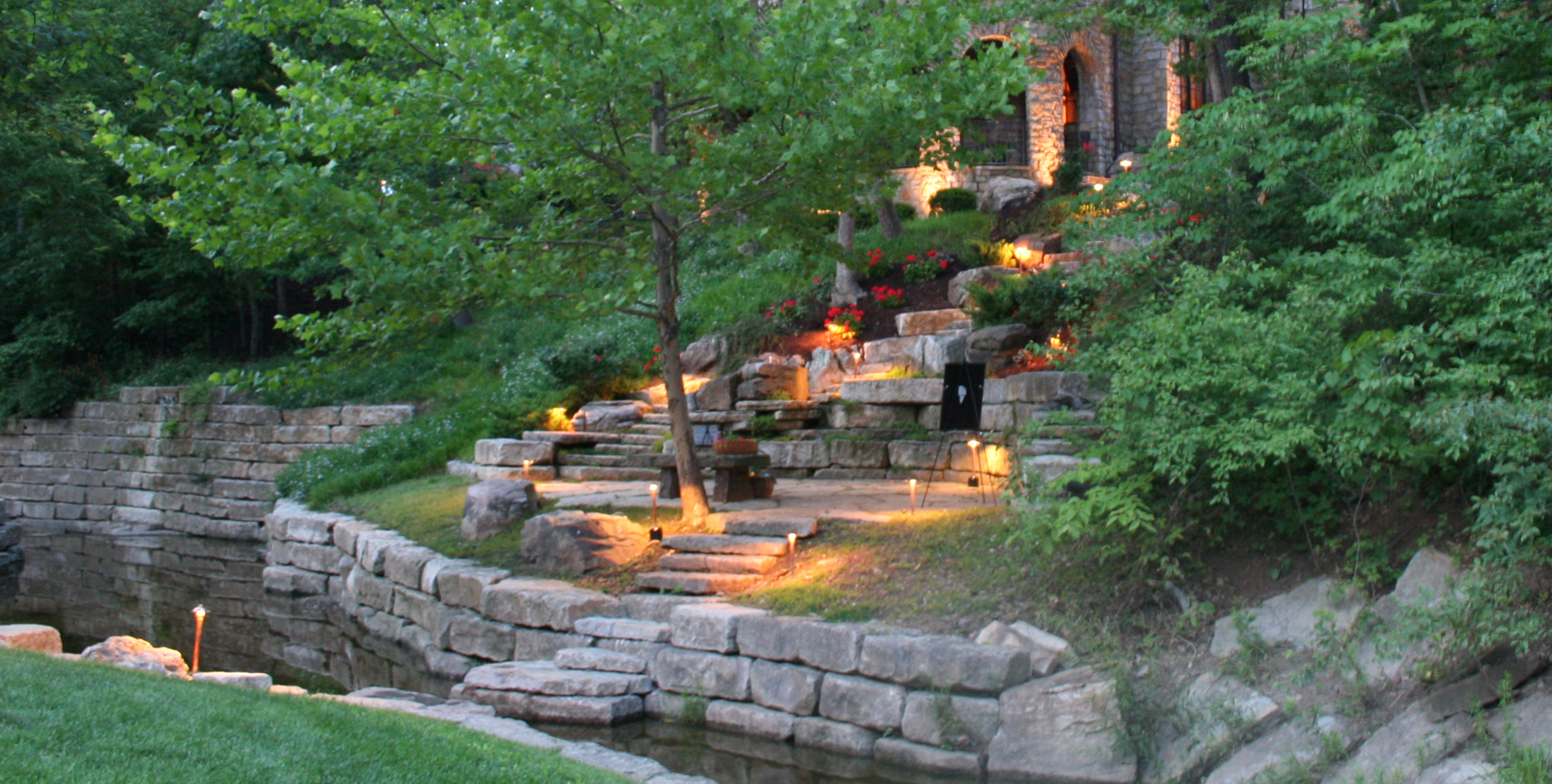 bellevue landscape lighting with stone steps pathway lights