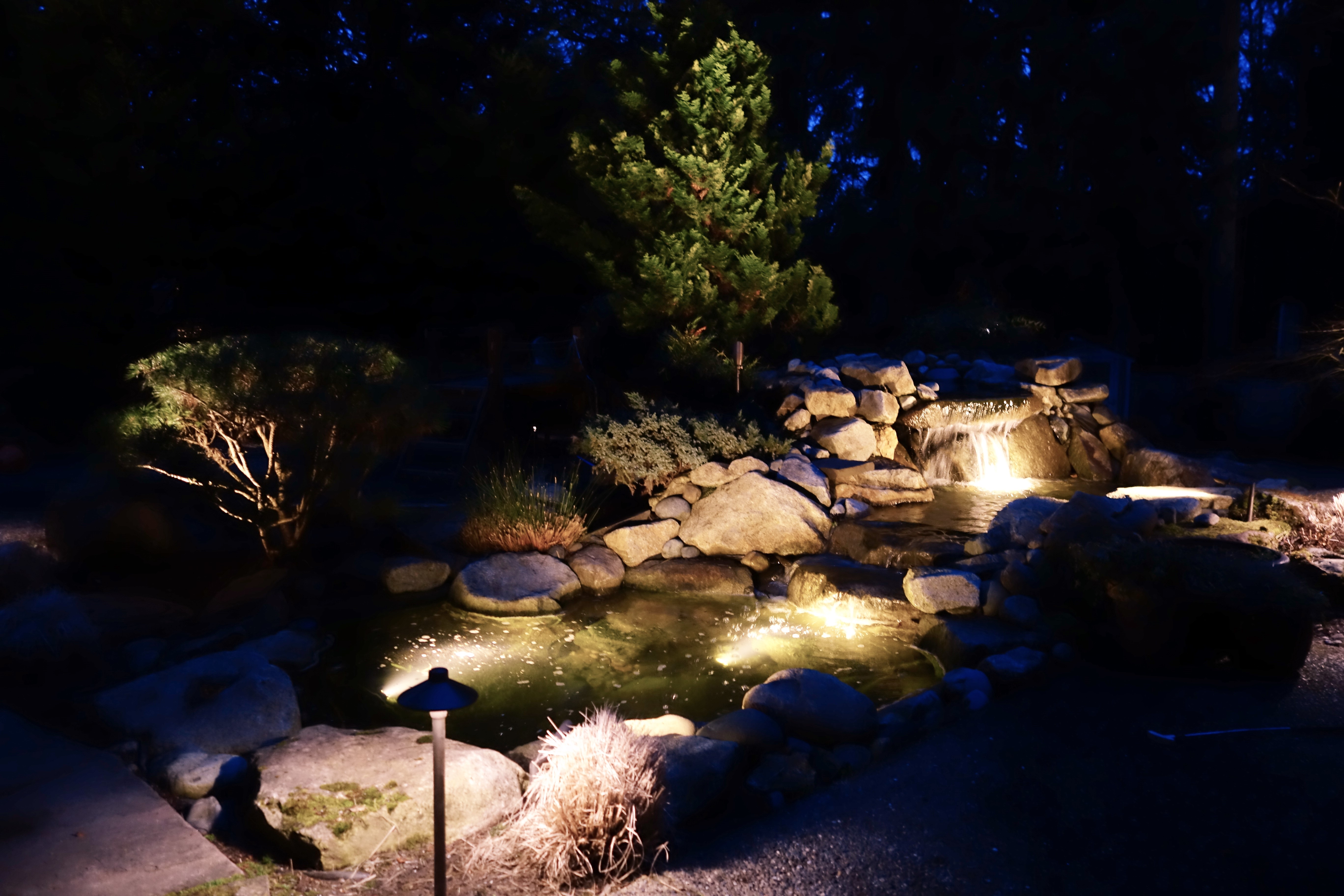 stone water feature lighting in issaquah