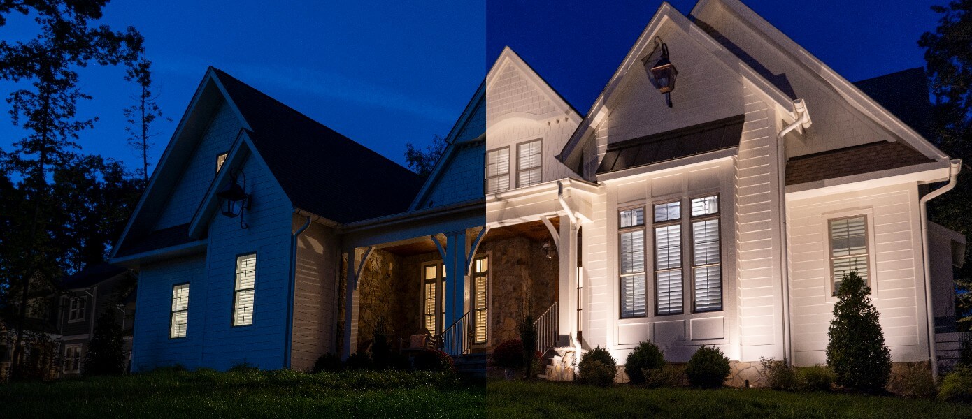 before and after residential landscape lighting in Nesbit, MS