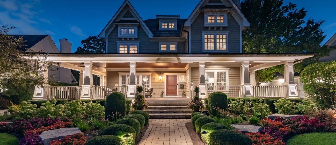 front porch with curb appeal lighting