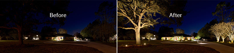 before and after outdoor home lighting
