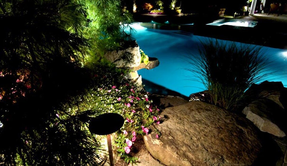 Outdoor lighting around a pool