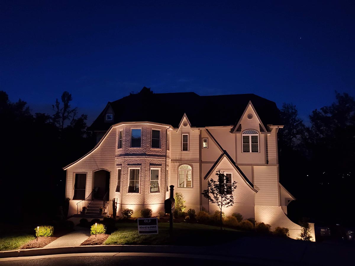 landscape lighting on the front of a house