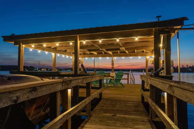 dock with bistro lighting
